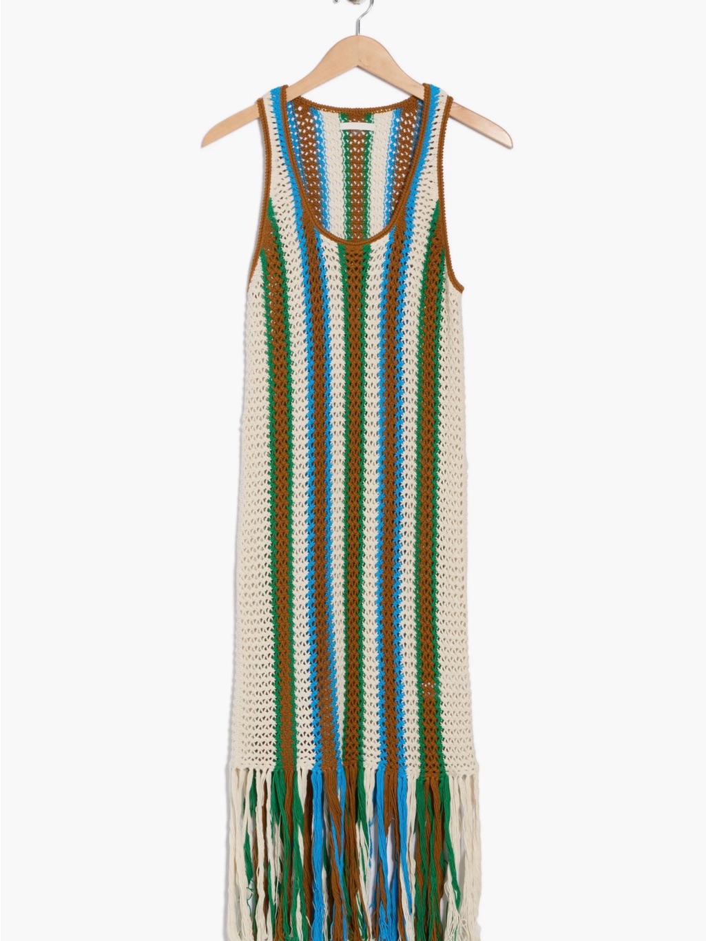 Mother Crochet Fringe Maxi Dress In Cream, Green & Blue
